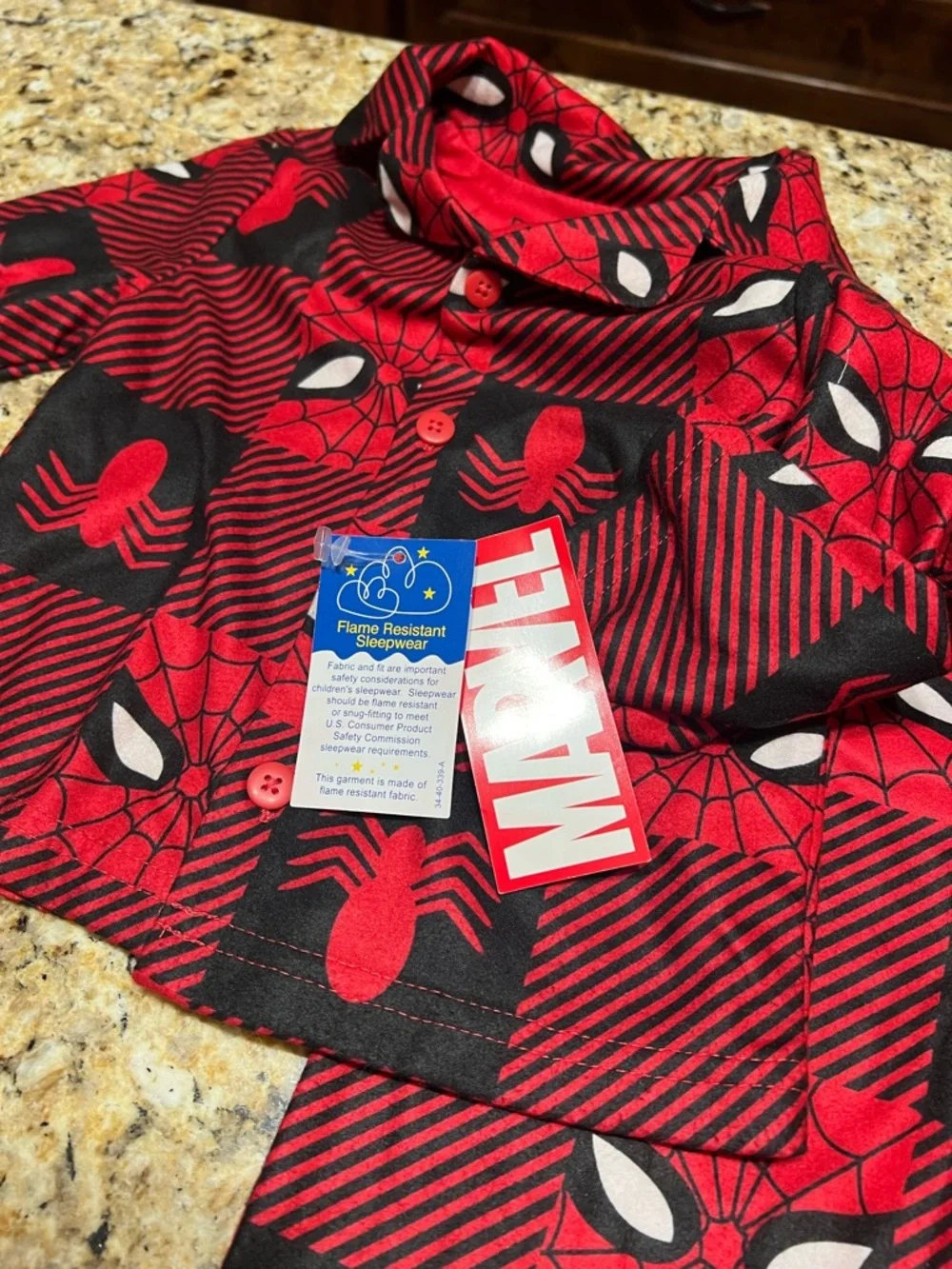 New - Marvel Red & Black Spider Plaid Kids Pajama Set | Size 2T